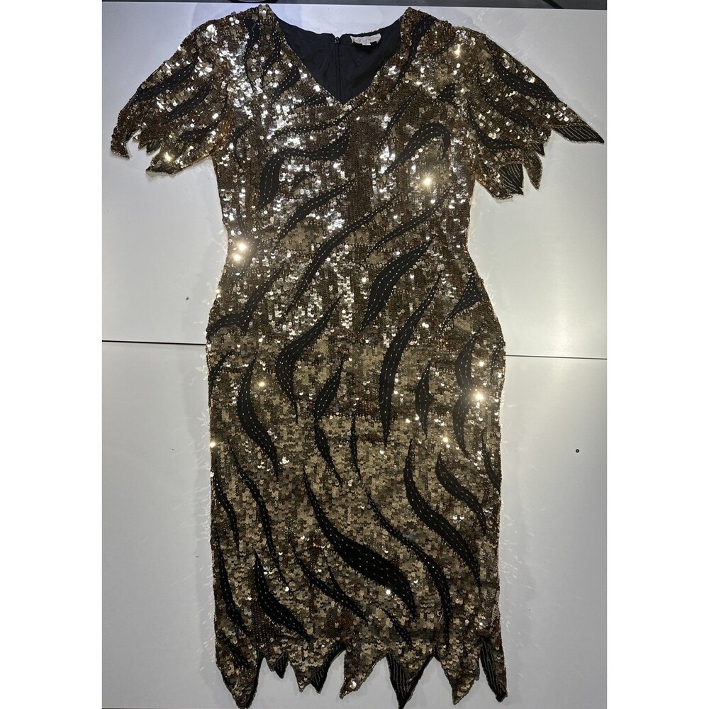 Peony and Phoenix Women Sequined Sparkling Dress Party Beaded Heavy Size L